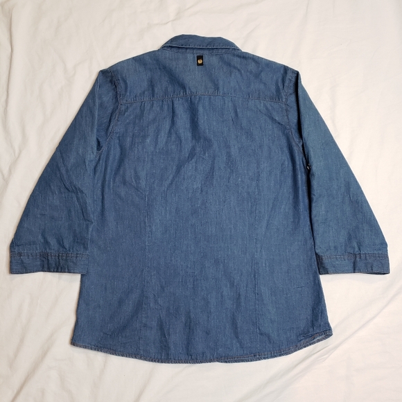 Apple Bottoms Blue Denim Button-Up Shirt Womens Size XL Y2K Streetwear Glitter - Picture 2 of 7